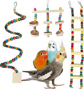 CONGO NATURAL PARROT TREAT Set of 3 Colored Ladder, Hanging Spiral and Chew Toy Combo Pack Wooden Chew Toy, Training Aid For Bird