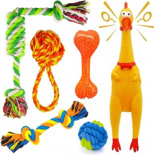 decorvaiz Puppies Combo Kit for Small and Medium Dog-6in1 Chew Toys for Puppy Cotton Squeaky Toy, Bone, Ball, Rubber Toy, Tug Toy, Chew Toy For Dog & Cat