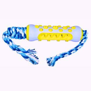 PetyBe Dog Toothbrush Bone Toy with Rope | Pack Of 1 (Yellow ) Rubber, Nylon Chew Toy, Rubber Toy For Dog & Cat