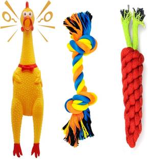 PETZLUV YOUHAVEDEAL Interactive Dog Toy Combo –Squeaky Chicken & Rope Toy for Medium Dog Rubber Squeaky Toy, Tug Toy, Fetch Toy, Chew Toy For Dog