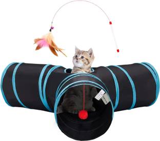 Emily Pets Cat Tunnel Tube Toys 3 Way Collapsible, Tunnels for Indoor Cats, for Cat, Kitty Polyester Training Aid For Cat