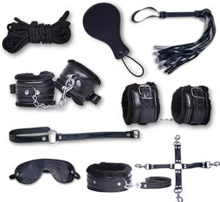 cinrada Handcuff Role Play kit (black) Activity Set for Spice up Their Honeymoon Leather Soft Toy For Dog