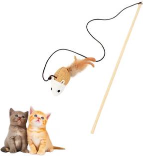 Petfun Feather Mouse Teaser Wand Cat Toy | Exercise & Fun Play | Wooden Stick Wooden Training Aid For Dog & Cat