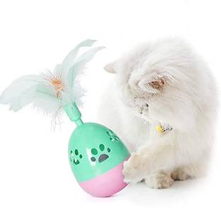 Rvpaws Interactive Rolly Polly Tumbler with Feather Toy For Cat & Kitten - 1Pcs Plastic Ball For Cat