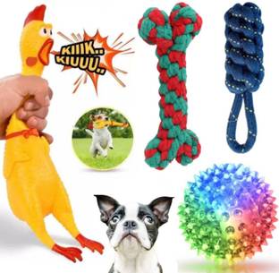 PETZLUV YOUHAVEDEAL Squawking Chicken Squeeze Dog Toy(Large)| Chew Rope Combo Toys Cotton, Rubber Ball, Chew Toy, Rubber Toy, Training Aid, Tug Toy For Dog