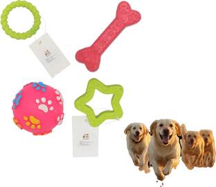 Rolloverforpaws Assorted 4-Piece Dog Chew Toy Set Rubber Fetch Toy, Rubber Toy, Squeaky Toy, Training Aid For Dog