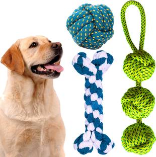 YOUHAVEDEAL Dog Toys Rope for Adult, Medium & Small Dogs for Teething - 3 in 1 Combo Pack Cotton, Polyester Chew Toy, Ball, Bone For Dog