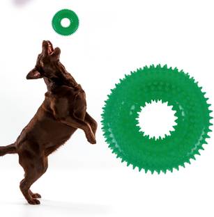 VOILA Squeaky Ring Dog Toy - Dark Green - Set of 1 Rubber Squeaky Toy For Dog