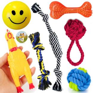 PETZLUV YOUHAVEDEAL Dog Chew Rope & Squeaky Toy Set -Durable Interactive for Medium Dogs Cotton Ball, Chew Toy, Fetch Toy, Squeaky Toy For Dog & Cat