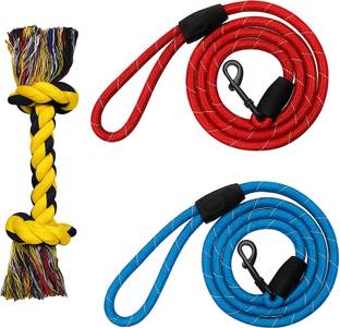 YOUHAVEDEAL 2 Knot Rope Chew Toy With Dog Reflective Leash 9mm for Medium Dogs Walking Lead Polyester Training Aid, Chew Toy For Dog