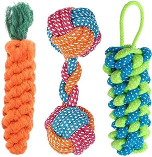 JAPIN Combo of 3 Durable Pet Teeth Cleaning Cotton Chew Toy For Dog & Cat Cotton Chew Toy For Dog & Cat