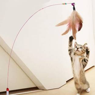 Prefetto COSMO Cat teaser playing stick feather interactive toy for cat & kitten Plated, Steel Perch, Stick, Training Aid For Cat