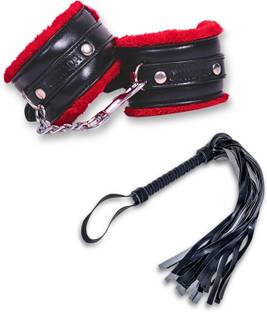 cinrada Red and black handcuff and flogger Leather Soft Toy For Dog