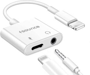 sounce White 2 in 1 Lightning to 3.5 mm Headphone Jack Adapter with Charging Port Connector Phone Converter