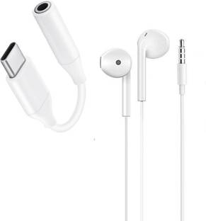 Pacificdeals White Combo Of Type C to 3.5mm Audio Jack Connector Adapter Aux Cable Dongle Cable Converter & 3.5mm Earphone Headphone Compatible with Samsung Galaxy Z Fold 3 Z Flip 3 Z Fold 2 Z Flip Phone Converter