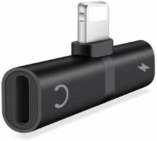 Equipagecart Black 2 in 1 Mini Portable Charging Metal Splitter Audio Charger Adapter Phone Converter