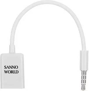 SANNO WORLD White 3.5mm Male Car AUX Audio Jack to USB 2.0 Female Adapter Cord Phone Converter