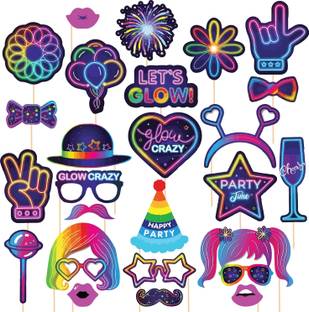 ZYOZI 30 Pieces Glow Neon Party Photo Booth Props Neon Party Favor Glow Photo Booth Board