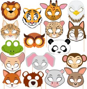 ZYOZI 17 Pcs Jungle Birthday Masks Photo Booth Props for Kids Jungle Paper Masks Props Photo Booth Board