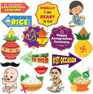 ZYOZI 16 Pcs Annaprasanam Photo Booth Props,Baby Photoshoot Props for Rice Ceremony Photo Booth Board