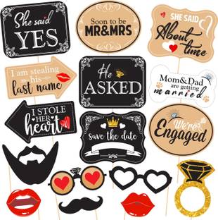 ZYOZI 16 Pieces Engagement Announcement Photo Prop Kit Engagement Announcement Party Decorations Engagement Announcement Photo Signs Cardboard for Engagement Wedding Party Photo Booth Board
