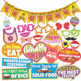 Wobbox Annaprashan Props, Subh Annaprashan Banner, Annaprashan Decoration Kit-16 Photo Booth Board