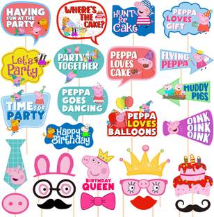 ZYOZI 26 Piece Peppa Pig Props Peppa Pig Party Props,Peppa Pig Birthday Props Photo Booth Board