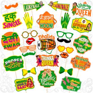 ZYOZI Mehandi Photo Booth Props for Bridal Shower Decorations - Photo Booth (28 Pcs) Photo Booth Board
