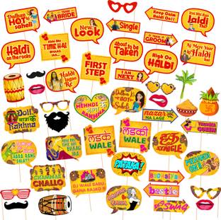 ZYOZI Mehndi Photo Booth Props and Haldi Photo Booth Props for Photoshoot(Pack of 48) Photo Booth Board