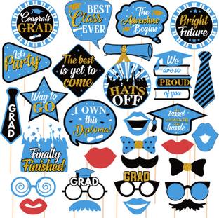 ZYOZI 30 pcs Graduation Photo Booth Props 2023-Blue Graduation Party Decorations 2023 Photo Booth Board