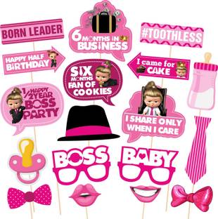 ZYOZI Boss Baby Girl Half Birthday theme Photo Booth Props 18 Pieces with Wooden Sticks for Boss Baby 1/2 Birthday Party Decorations,Baby Boss Party Supplies Photo Booth Board Photo Booth Board
