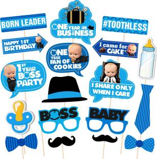 ZYOZI Boss Baby 1st Birthday Photo Booth Props 18 Pieces Photo Booth Board Photo Booth Board