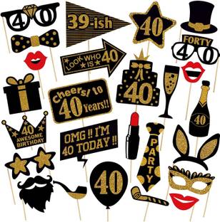 ZYOZI 40th Birthday Photo Booth Party Props - 26 Pieces - Funny 40th Birthday Party Supplies, Decorations and Favors Photo Booth Board