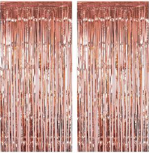 Birthday Popper Rose Gold Foil Fringe Curtain |2 pcs, 3.5ft x 6.5ft| Metallic Backdrop Streamers Photo Booth Board