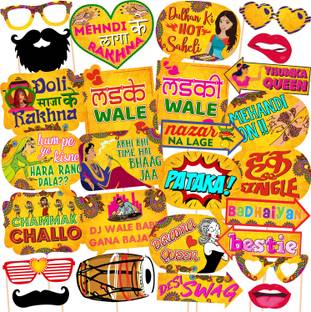 ZYOZI 27 Pcs Mehandi Props for Photoshoot ,Marriage Props for Wedding for Bride&Family Photo Booth Board