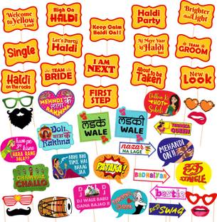 ZYOZI Mehndi Photo Booth Props and Haldi Photo Booth Props for Photoshoot(Pack of 42) Photo Booth Board