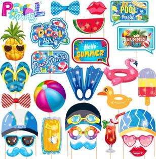 ZYOZI Summer PhotoBooth Props Pool Photo Booth Props Beach Pool Party Favors Summer Photo Booth Board