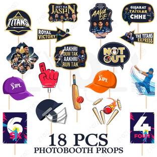 ZYOZI IPL Theme Cricket Photo Booth Props, Team GT Photo Booths Kit (Pack of 18) Photo Booth Board