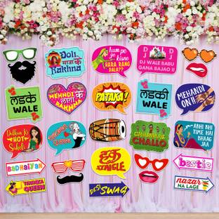 ZYOZI 27 Pcs Mehandi Props For Photoshoot ,Haldi Props for Bride and Family,Bride to Photo Booth Board