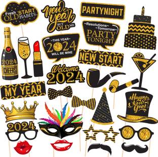 ZYOZI New Years Eve Photo Booth Props, New Year 2024 Photo Booth Props (28 Pcs) Photo Booth Board