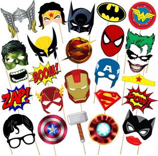 ZYOZI 28 Pcs Avengers photo booth props/Avenger birthday theme decoration/Avengers theme photo booth set/Batman photo props/Superhero Photo Booth Props/Superhero Party Supplies /Photo booth props kids/Photo booth props for birthday party/Avengers Heroes Masks Cosplay Boy Girl Toy Hulk, Captain America, Iron Man, Batman Photo booth Props- Great Halloween Photo Booth Board