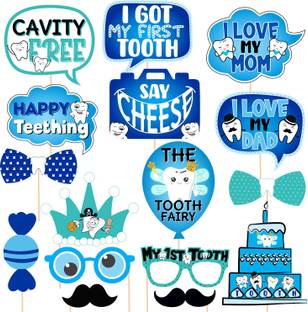ZYOZI 16 Pcs I Got My First Tooth Photo Booth First Tooth Decoration Items for Baby Photo Booth Board