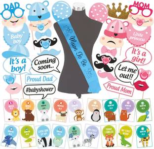 Wobbox Baby Shower Props, Baby Shower Sash, MilestoneCard, Baby Shower Decorations(134) Photo Booth Board