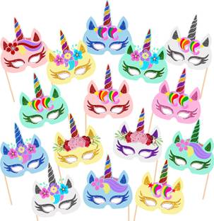 ZYOZI 15 Pcs Unicorn Birthday Party Favor Unicorn Masks Photo Booth Props for Girl Kid Photo Booth Board