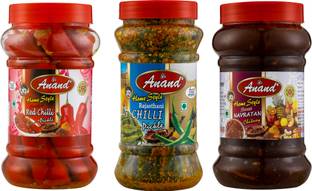 ANAND Home Made Red Chilli400gm,Rajasthan Green Chilli 300gm and Navratan Chutney500gm Red Chilli, Green Chilli, Mixed Pickle