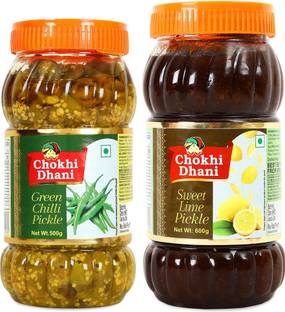 Chokhi Dhani Green Chili Pickle 500 gm, Sweet Lime Pickle 600 gm, Spicy & Tasty Mixed Vegetable Pickle