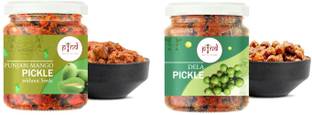 pind COMBO PICKLE 2 IN 1, HOMEMADE PUNJABI MANGO PICKLE(WITHOUT SEEDS), DELA PICKLE, PINDDA ACHAAR, 200GM EACH Mixed Pickle