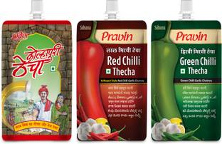 pravin Thecha Red Chilli 3Pack, Kolhapuri Thecha 3Pack, Green Chilli 3Pack Green Chilli, Red Chilli Pickle