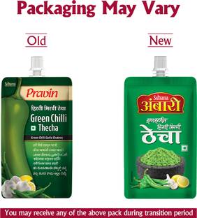pravin Pickles Green Chilli Thecha 100g Pouch - Pack of 4 Green Chilli Pickle