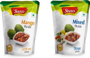 SWAD Combo Pack of Delicious and Spicy Mango Pickle and Mixed Pickle | 200g Each Mango, Garlic, Lemon, Carrot, Tenti, Raw Mango(Kairi) Pickle